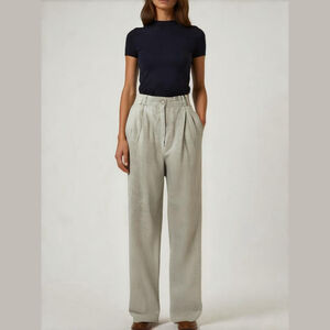 A La Mode Womens Beige Linen Cuffed‎ Wide Leg Pants 6 High Waist Corpgore Office